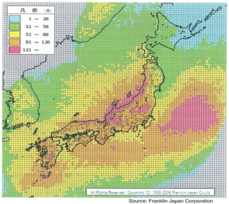 Figure 3.2 Days of lightning strike map