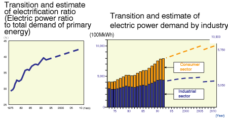 Figure 6.3　Transition and estimate of electrification ratio and electric power demand
